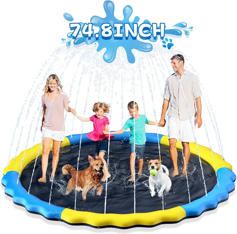 JONYJ Splash Pad for Kids and Dog, 74.8" Non-Slip Dog Sprinkler Splash Pad Large Dogs Heavy Duty,... | Amazon (US)
