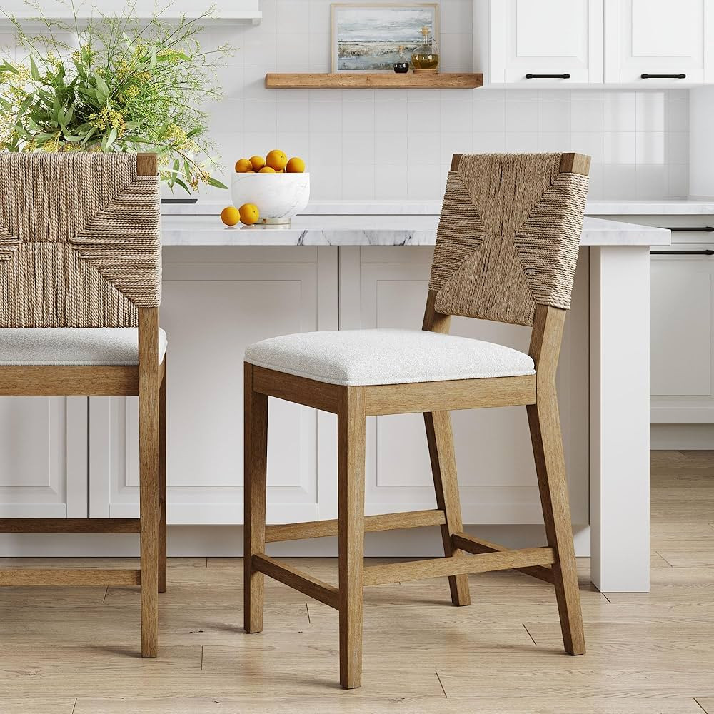 Nathan James Beacon Bohemian Boucle Bar Stool, Upholstered Counter Height Chair with Solid Wood F... | Amazon (US)