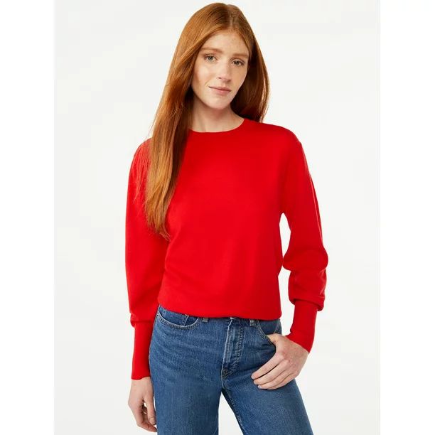 Free Assembly Women's Long Sleeve Boxy Crew Sweater - Walmart.com | Walmart (US)