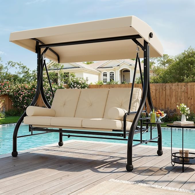 Outdoor Porch Swing with Adjustable Canopy, 3-Seat Patio Swing Chair with Stand, 800LBS Heavy Dut... | Amazon (US)