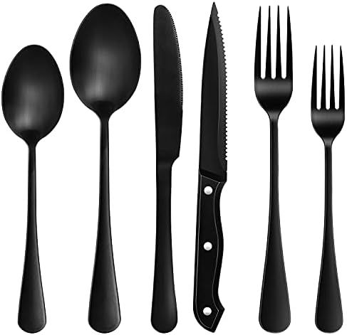 Matte Black Silverware Set, MCIRCO 48 Pieces Stainless Steel Flatware set with Steak Knives for 8, T | Amazon (US)