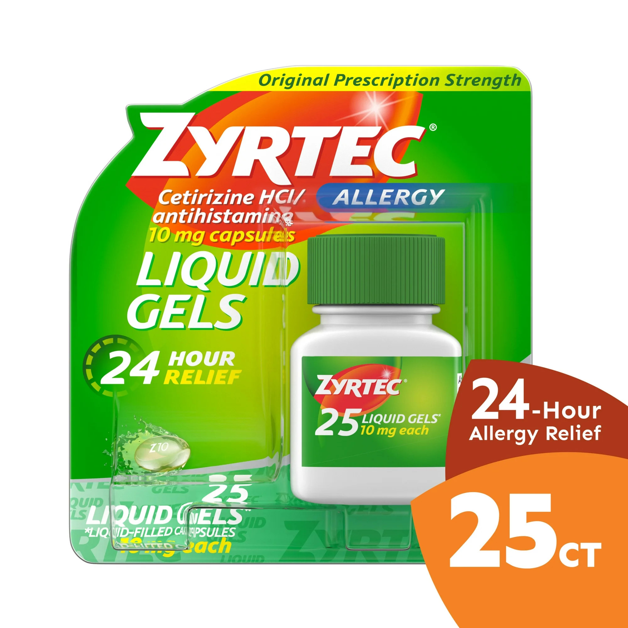 Zyrtec 24 Hour Allergy Relief Antihistamine Capsules, 25Ct - Walmart.com | Walmart (US)