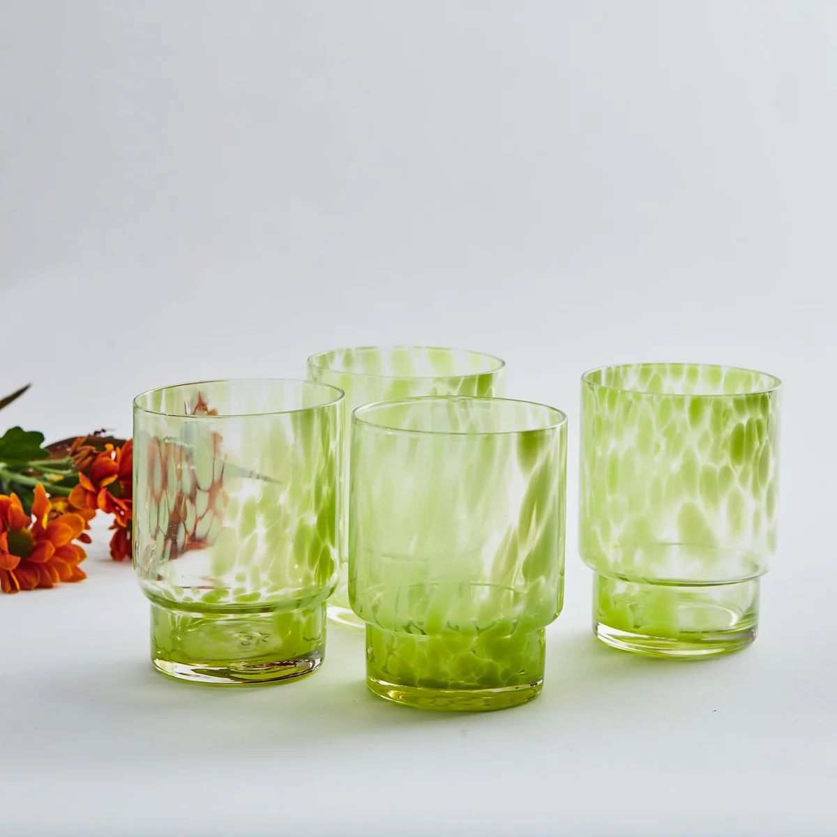 Green Tortoiseshell water glass, Set of 4 | Over The Moon