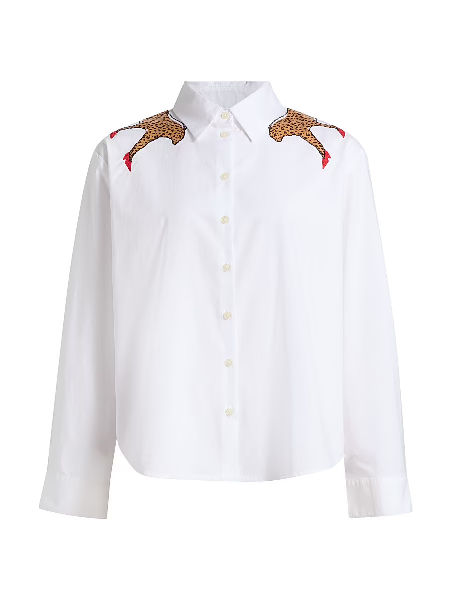 Women's Margaux Cheetah Button-Front Cotton Shirt - Optic White - Size XL | Saks Fifth Avenue