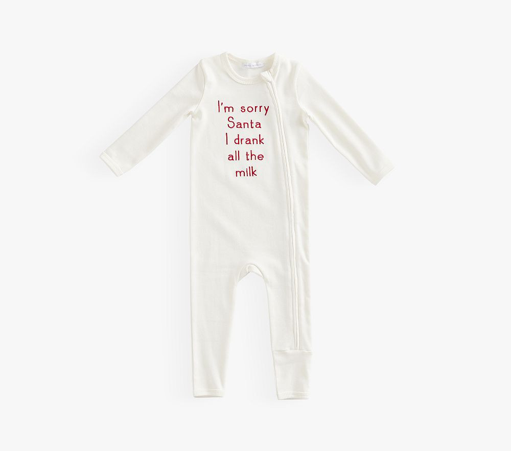 Organic Sorry Santa I Drank All The Milk Footless Nursery Pajama, 18-24 Months, Ivory | Pottery Barn Kids