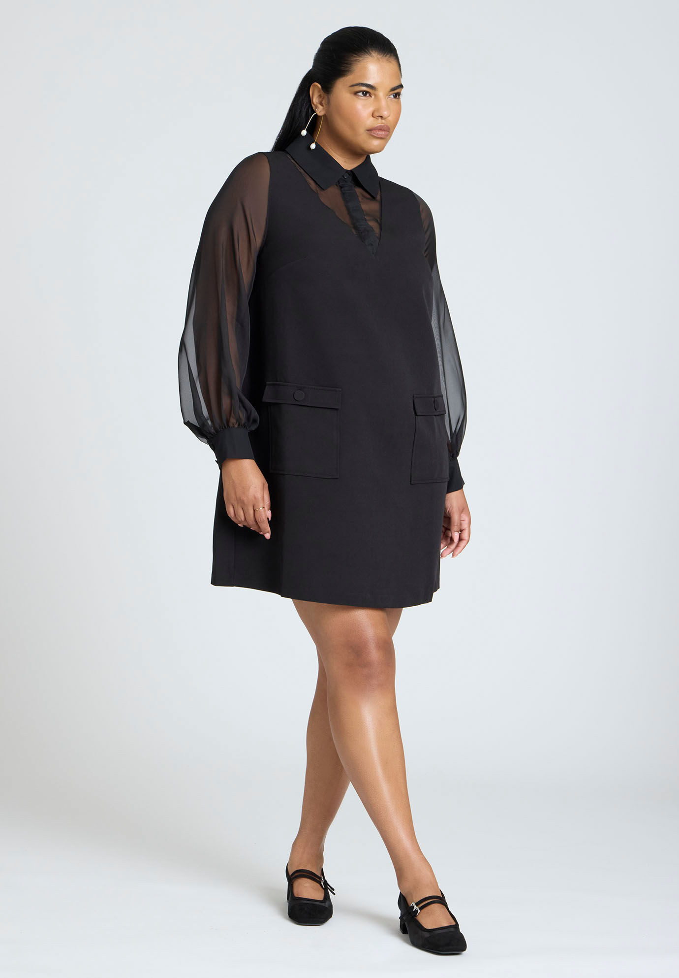 Sheer Sleeve Shirt Dress | Eloquii