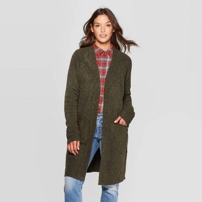 Women's Long Sleeve Raglan Fine Gauge Sweater Cardigan - Universal Thread™ Olive | Target