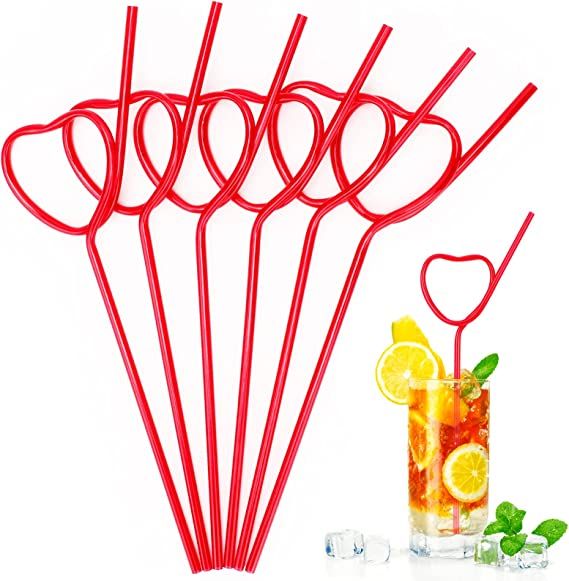 Qpout 12pcs Reusable Red Heart Shape Straws, Plastic Drinking Straws, Cocktail Juice Milkshake Be... | Amazon (US)