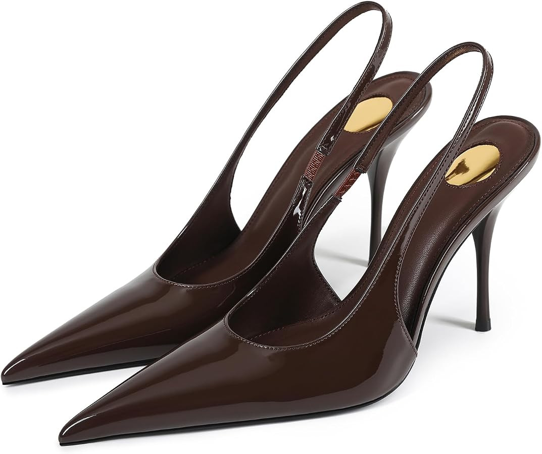 Womens Slingback High Heel Pumps Pointed Toe Patent Leather Stiletto Heels Elegant Dress Shoes fo... | Amazon (US)