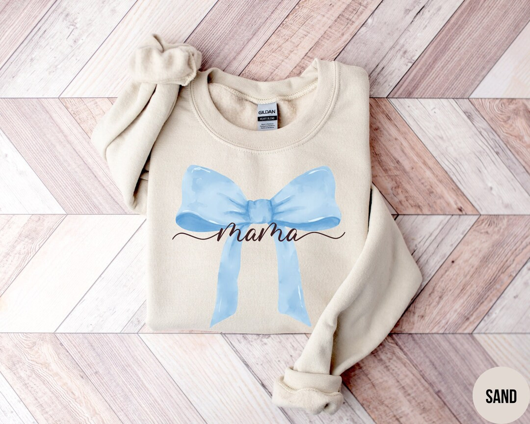 Coquette Mama Sweatshirt, Blue Bow Sweater, Coquette Aesthetic, Ribbon Crewneck, First Mothers Da... | Etsy (US)