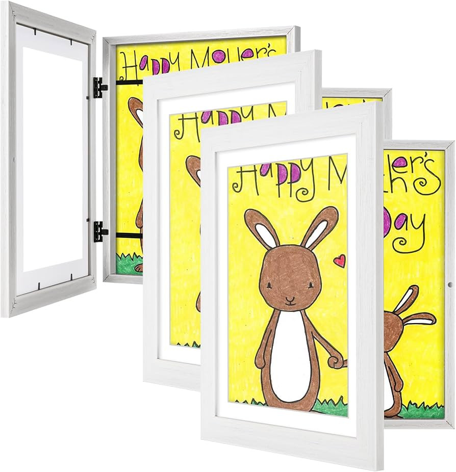 3-Pack White Kids Art Frames - 10x12.5 with Mat, 8.5x11 Without Mat, Changeable Front Opening, Ho... | Amazon (US)