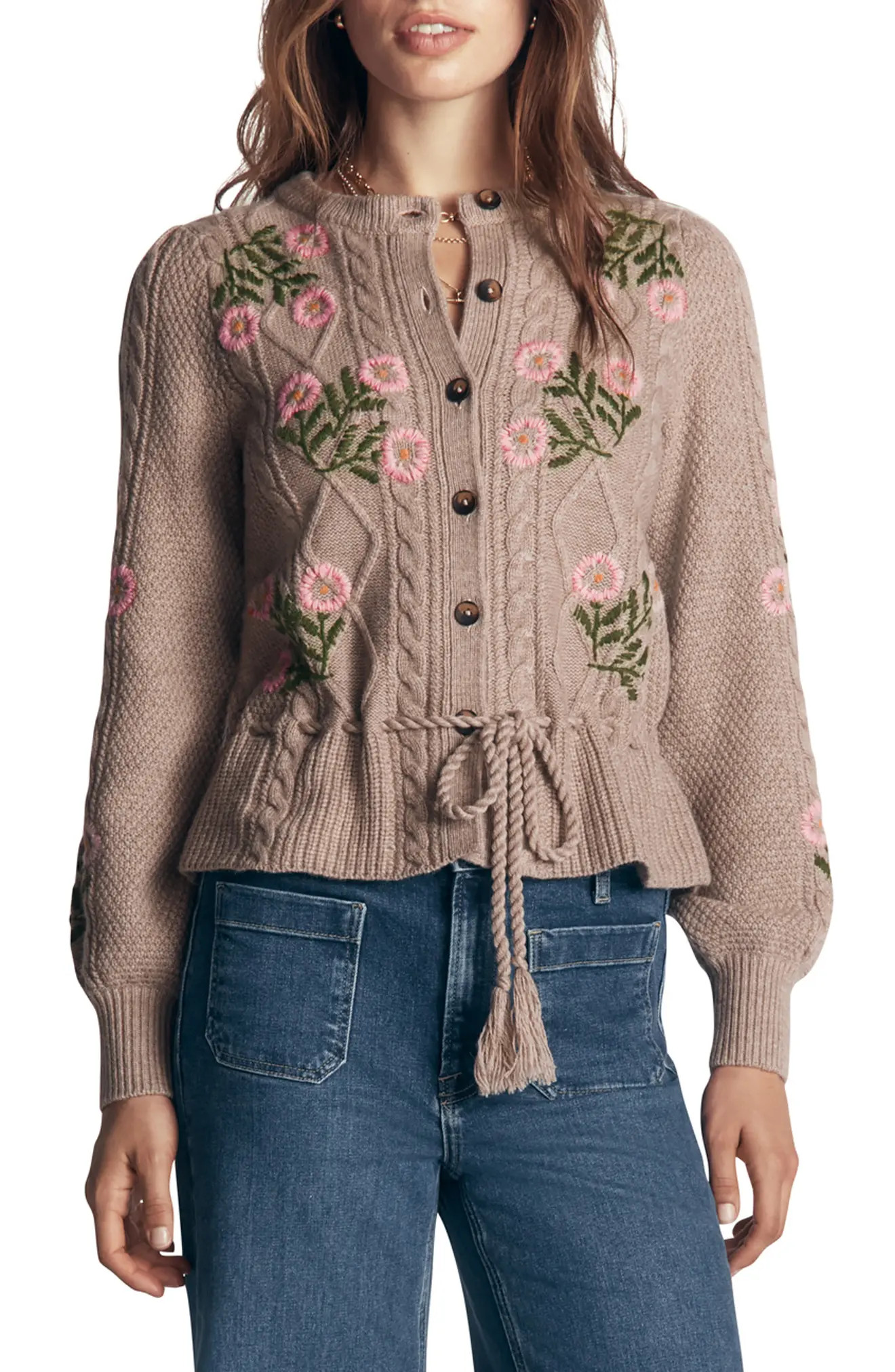 Boden Embroidered Cable Knit Cardigan (Women) | Nordstrom | Nordstrom