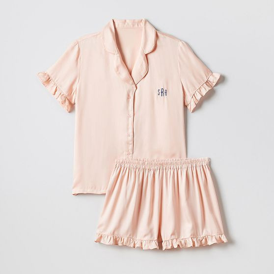 Ruffle Sateen Short Pajamas, Medium, Blush | Mark and Graham