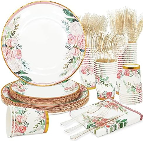 Floral Party Supplies bridal shower paper plates and Napkins Sets for 24 Guest-Floral Party Disposab | Amazon (US)