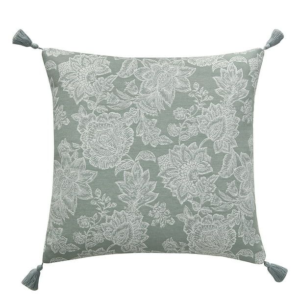 My Texas House Eloise Jacquard Floral Reversible Decorative Pillow Cover, 18" x 18", Green | Walmart (US)