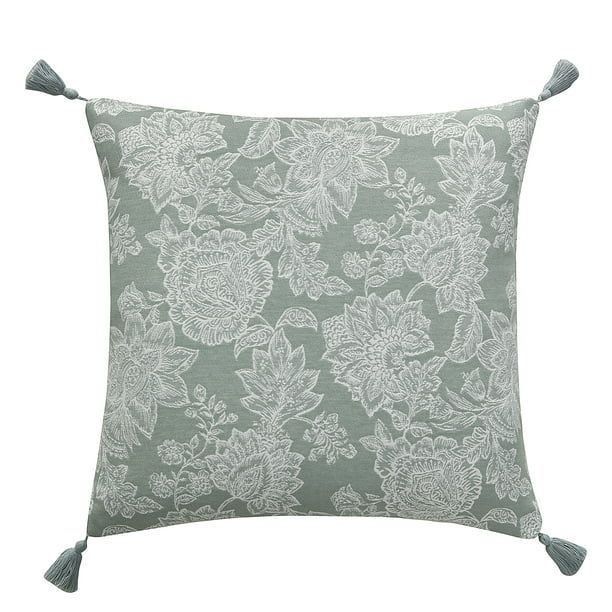My Texas House Eloise Jacquard Floral Reversible Decorative Pillow Cover, 18" x 18", Green | Walmart (US)