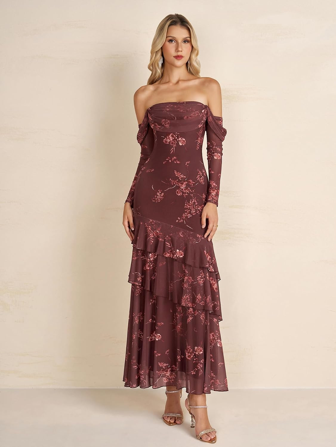 Off Shoulder Long Sleeve Maxi Fall Formal Wedding Guest Dress | Amazon (US)