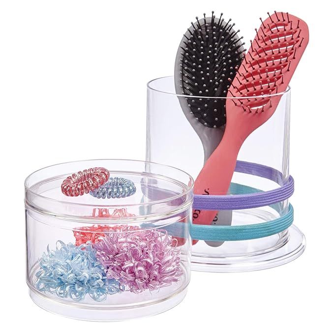 Stackable Clear Plastic Headband and Hairbrush Holder with Accessory Compartment and Lid | Amazon (US)