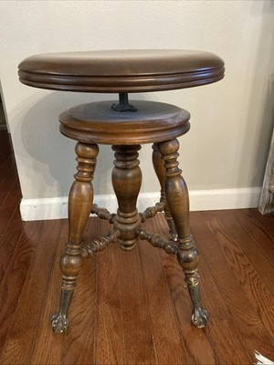 Great Oak Antique Victorian Wooden Piano Stool With Glass Ball & Claw Feet | eBay US
