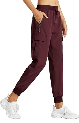 Libin Women's Cargo Joggers Lightweight Quick Dry Hiking Pants Athletic Lounge Casual Travel, Wine Red XL | Amazon (US)