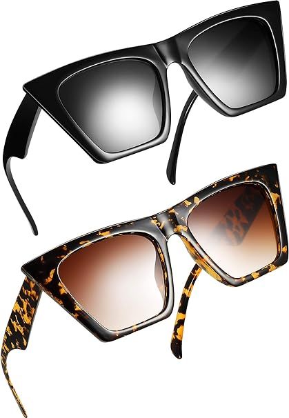 2 Pair Vintage Square Cat Eye Sunglasses Women Retro Trendy Cateye Sunglasses | Amazon (US)