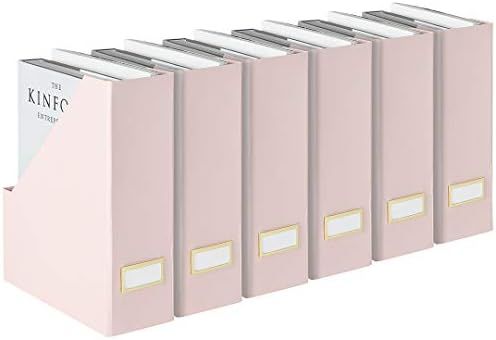 BLU MONACO Foldable Pink Magazine Holder with Gold Label Holder - Set of 6 - Cardboard Magazine F... | Amazon (US)