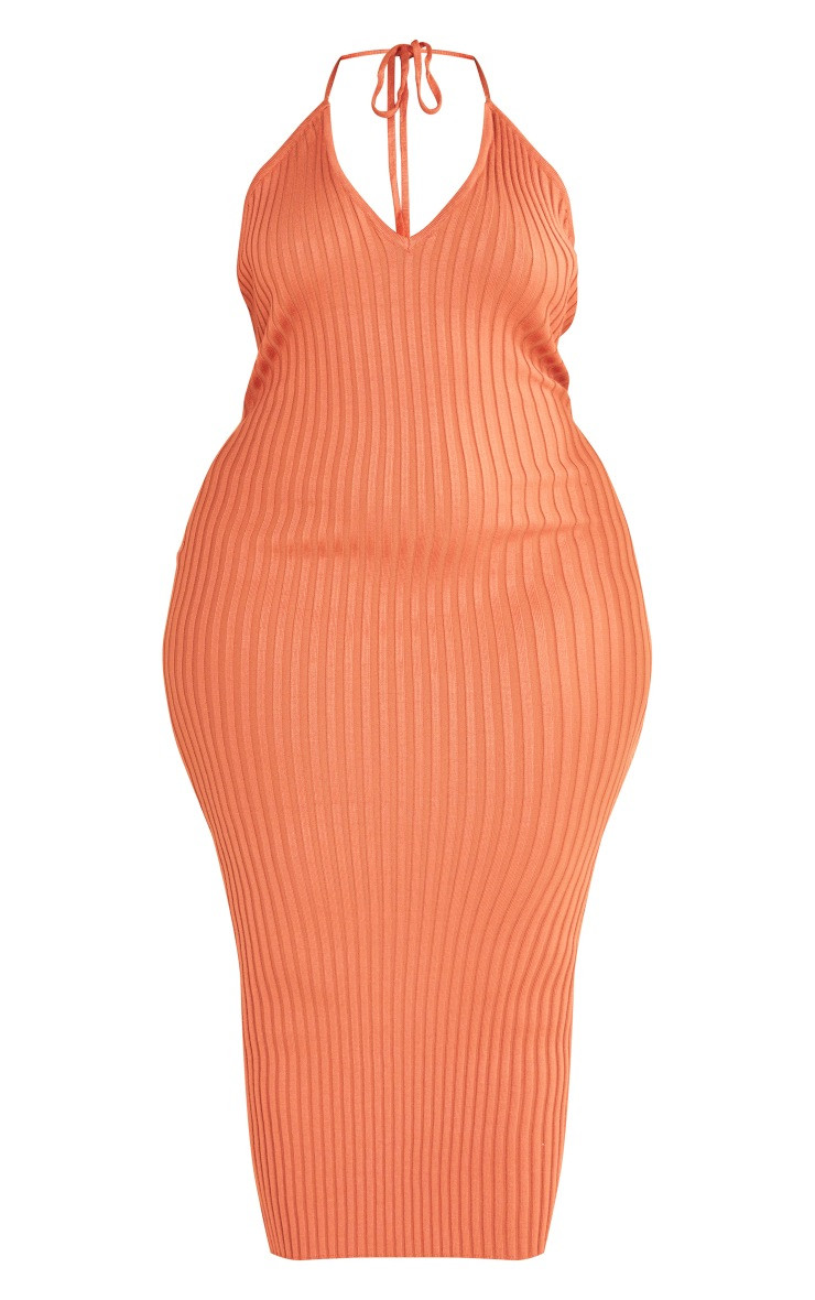 Plus Rust Knitted Plunge Maxi Dress | Pretty Little Thing (Australia & New Zealand)