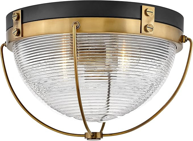 Hinkley Crew Medium Flush Mount Ceiling Light - Caged Style, 2-Light, Clear Ribbed Glass Shade, V... | Amazon (US)