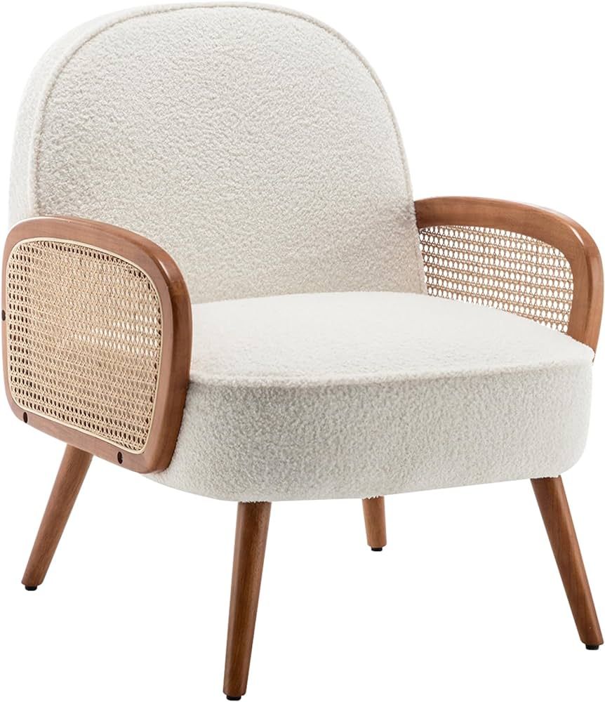 Aklaus Mid Century Modern Accent Chair Armchair with Rattan Arms Upholstered Rattan Hobo Accent C... | Amazon (US)