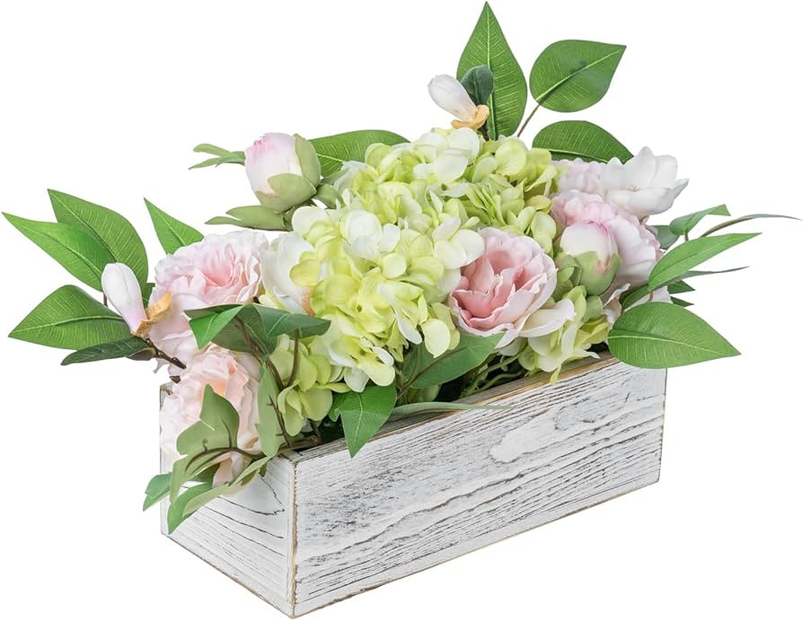 MyGift Artificial Floral Arrangement with Faux Pink Peonies, Green Hydrangea and Foliage in White... | Amazon (US)