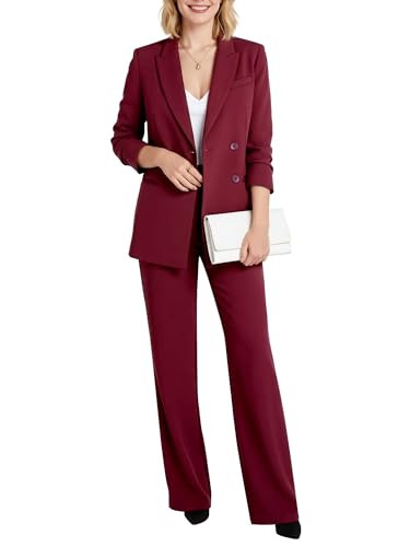 Women's 2 Piece Business Casual Suit Set, Blazer and High Waisted Wide Leg Pants, Dressy Work Off... | Amazon (US)