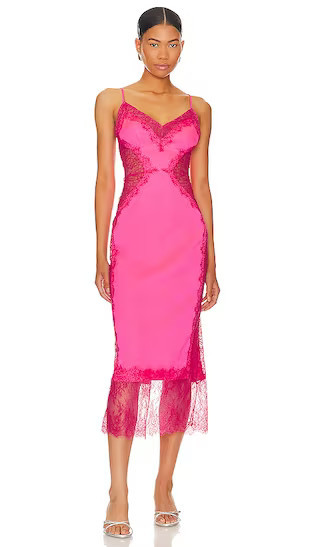 Lilia Midi Dress in Hot Pink Lace Dress Midi Wedding Guest Dress Midi Cocktail Dress Midi Dresses | Revolve Clothing (Global)