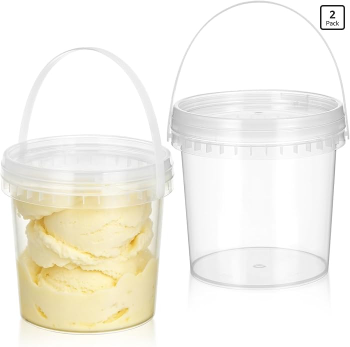 DOITOOL 2Pack Clear Plastic Bucket with Lid and Handle (1L) Ice Cream Tub with Lids, Food Grade R... | Amazon (US)