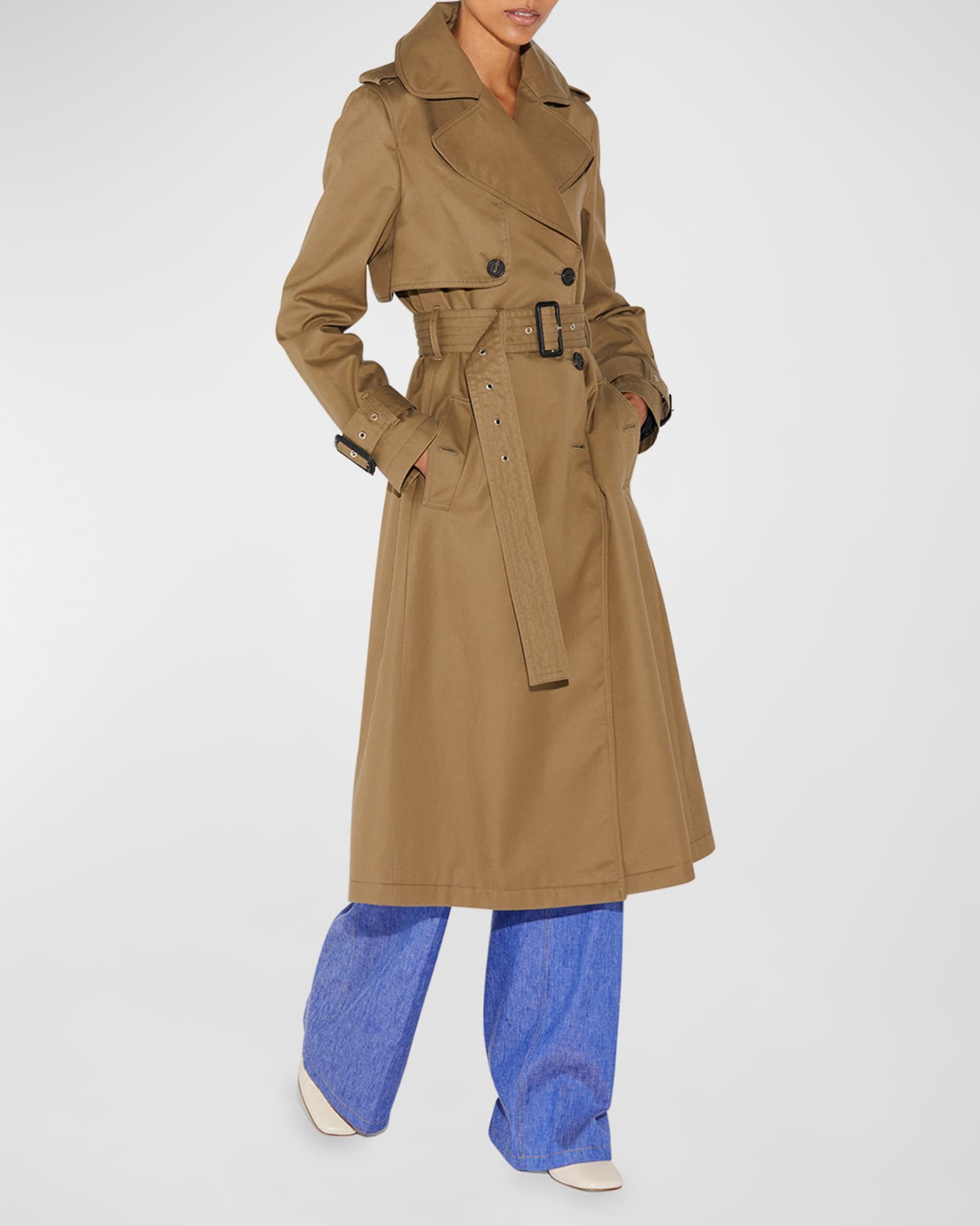 Anna Belted Twill Trenchcoat w/ Scarf | Neiman Marcus