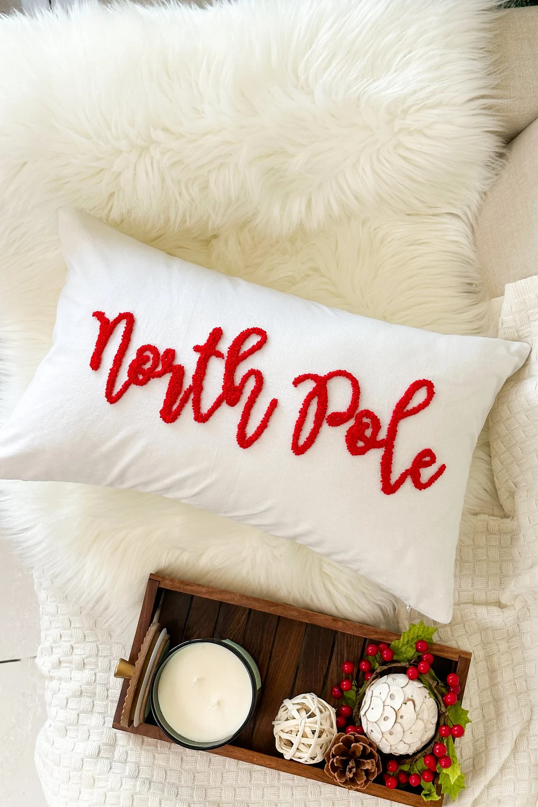 North Pole Christmas Pillow Cover Punch Needle Pillow for - Etsy | Etsy (US)