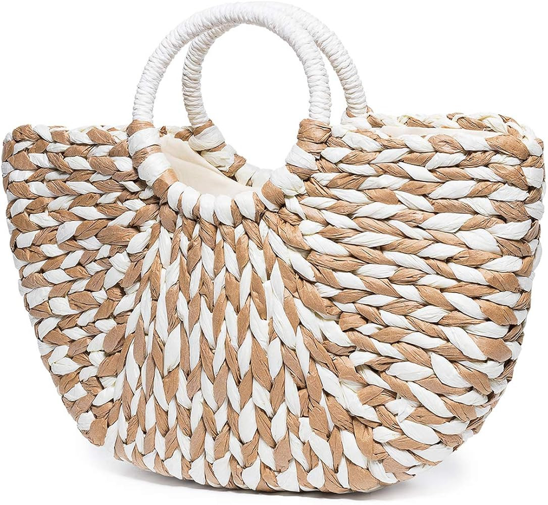Summer Beach Bag, Women Straw Paper Handbag Top Handle Big Capacity Travel Tote Purse | Amazon (US)