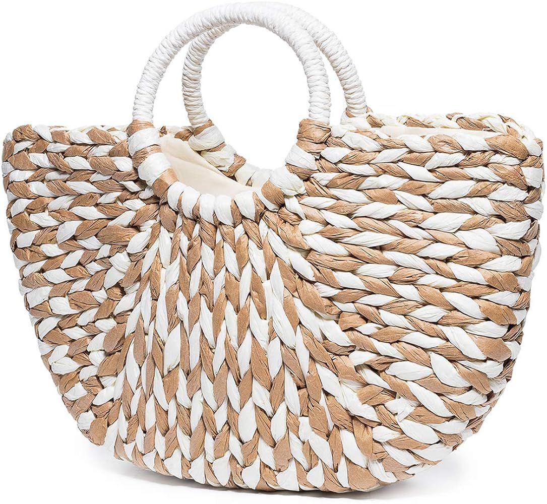 Summer Beach Bag, Women Straw Paper Handbag Top Handle Big Capacity Travel Tote Purse | Amazon (US)