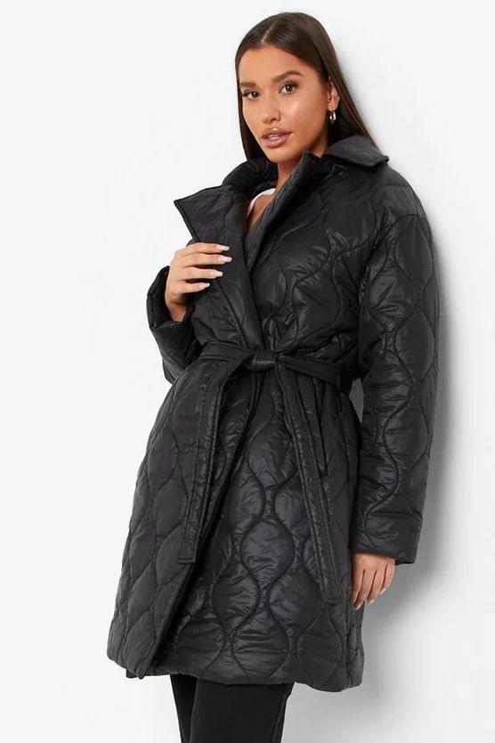 Quilted Collar Belted Puffer | Boohoo.com (US & CA)