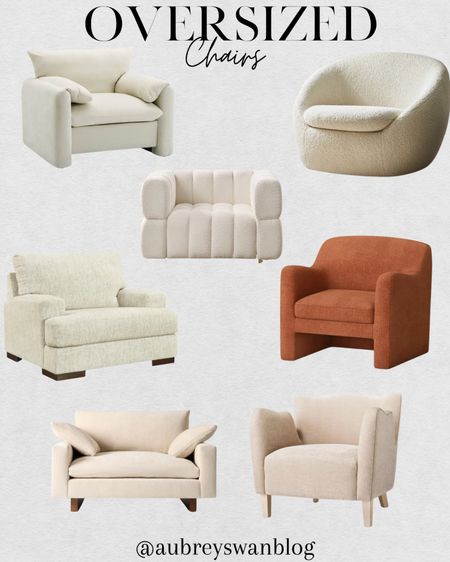 A round up of oversized chairs. I included some accent chairs as well. These are great options for the living room or in a master bedroom! 

Oversized chairs, Target finds, Amazon finds, Threshold chairs, West Elm chairs, Wayfair chairs, Living room chairs, Master bedroom accent chair 