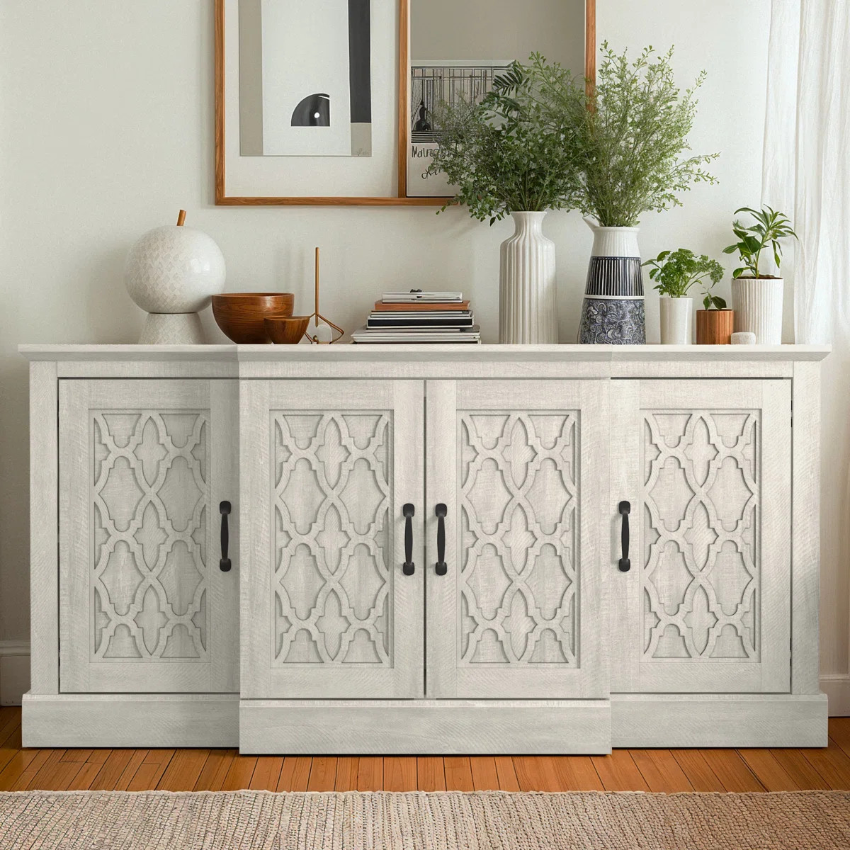 Chessani 59.1" Traditional Cutout 4 Door Dining Cabinet with Adjustable Shelves | Wayfair North America