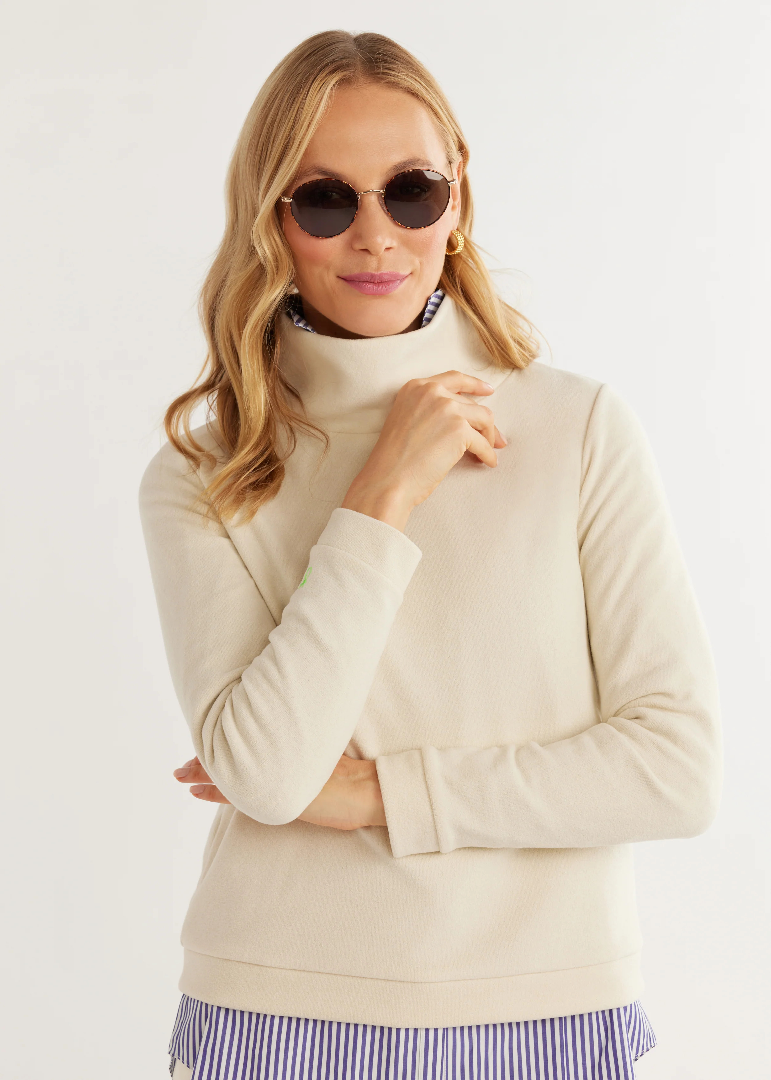 Park Slope Turtleneck in Terry Fleece (Cream) | Dudley Stephens