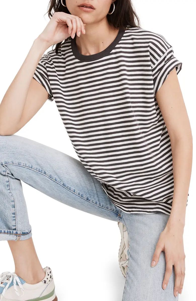 Damien Stripe Whisper Cotton Rib Crewneck T-Shirt | Nordstrom