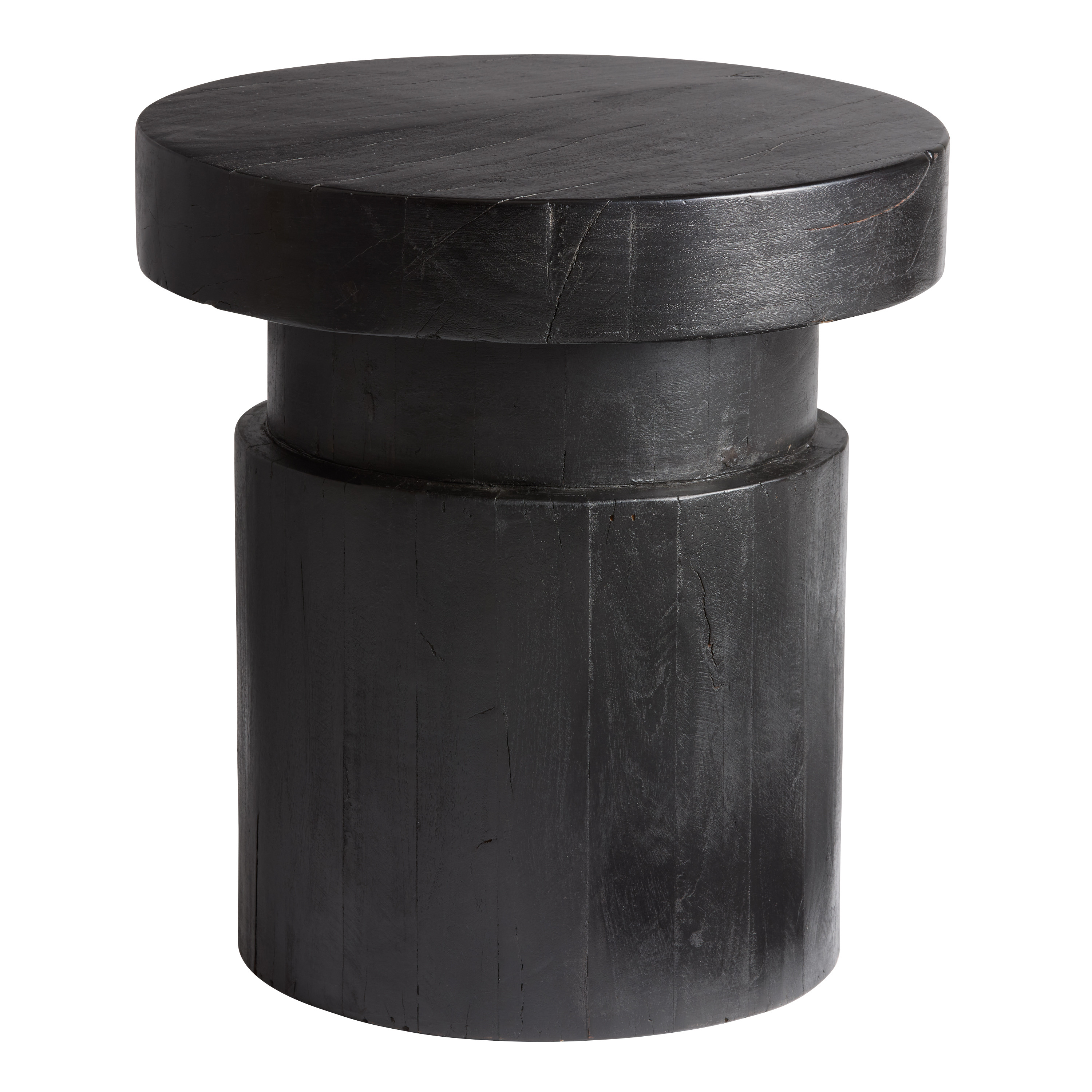 Argyle Round Black Reclaimed Wood Pedestal Side Table | World Market