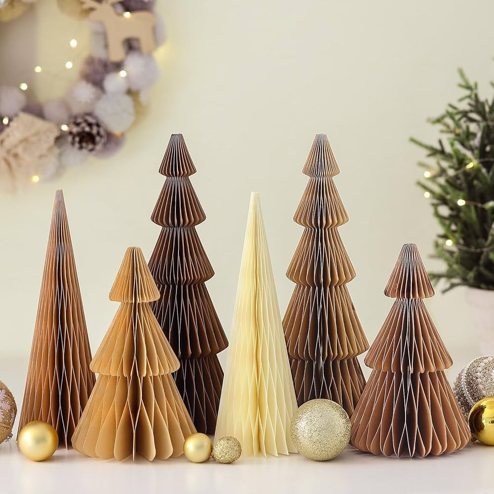 6 Pcs Neutral Christmas Tree Honeycomb Centerpiece Minimalist 3D Paper Trees Centerpiece Modern C... | Amazon (US)