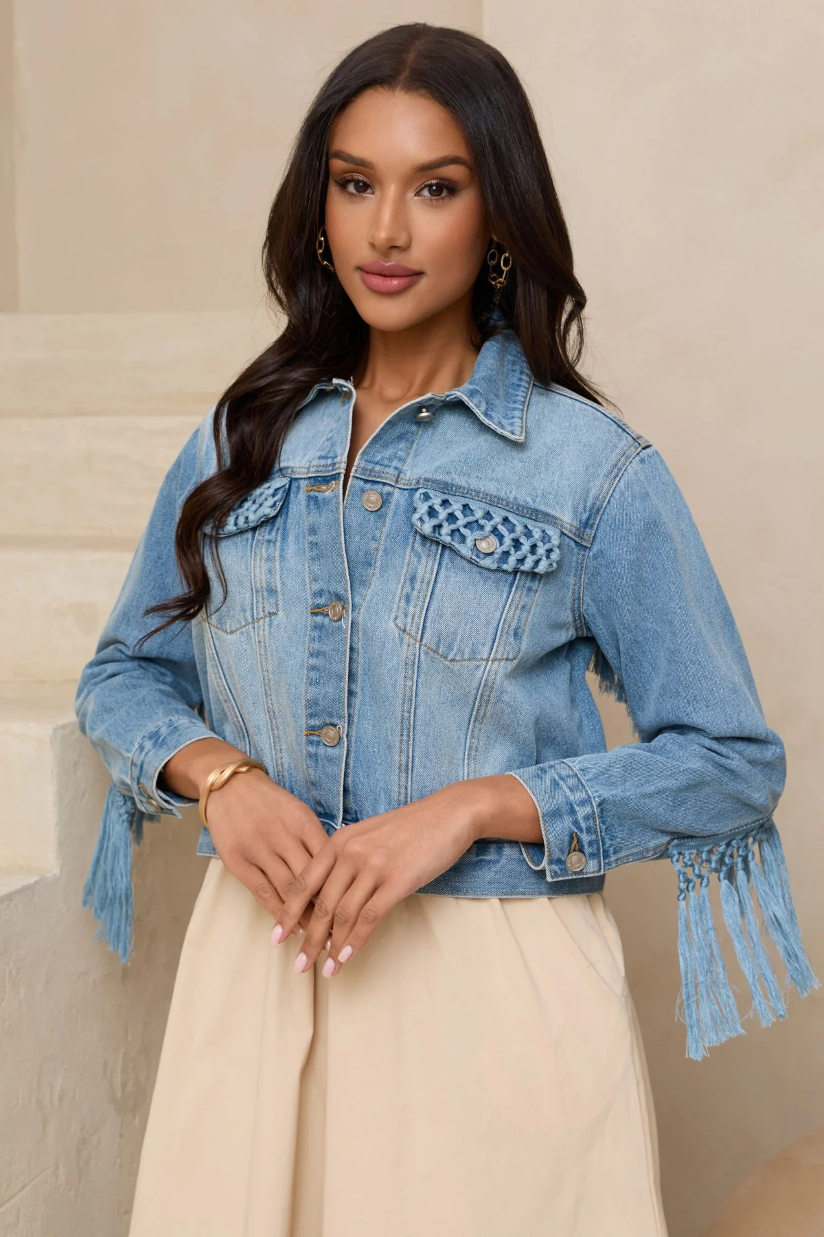 Woven Pocket Denim Jacket | Saachi