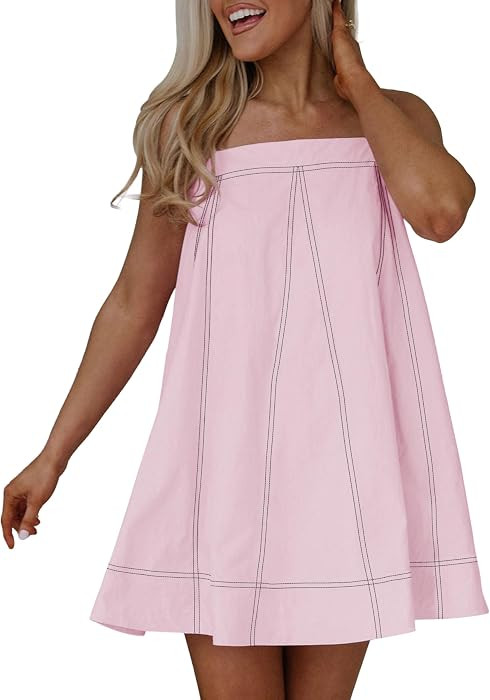Womens Casual Sundress Spaghetti Straps Cami Mini Dress with Pockets | Amazon (US)