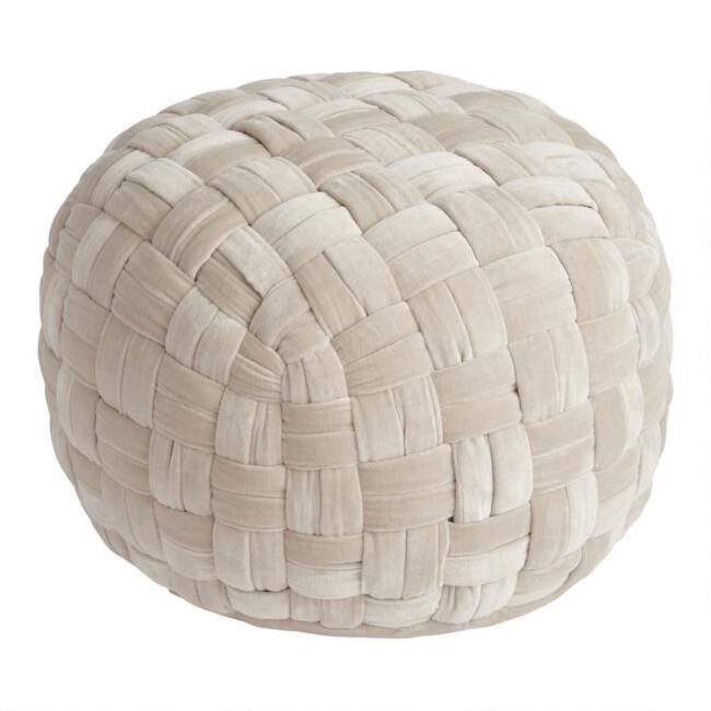 Basketweave Cotton Velvet Pouf | World Market