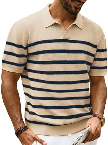 PJ PAUL JONES Mens Polo Shirts V-Neck Knit Polo Textured Summer Shirts | Amazon (US)