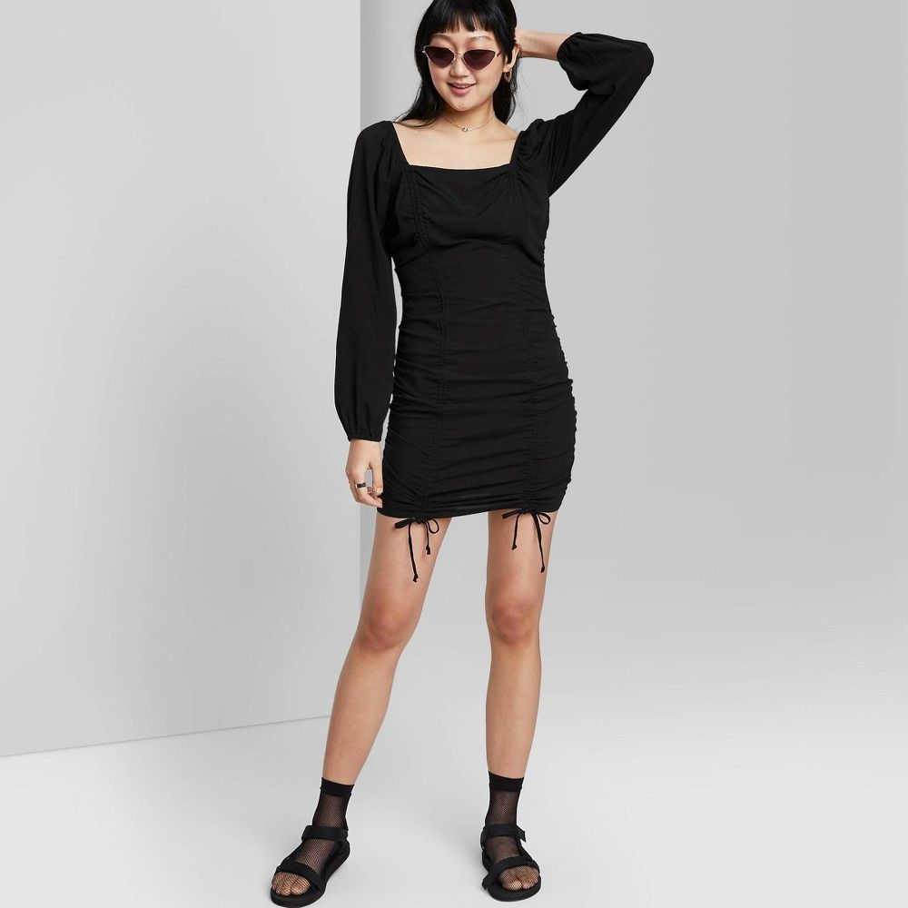 Women's Puff Long Sleeve Double Ruched Dress - Wild Fable Black XXL | Target