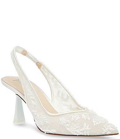 Blue by Betsey Johnson Nikki Mesh Flower Beaded Slingback Pumps - 9 | Dillard's